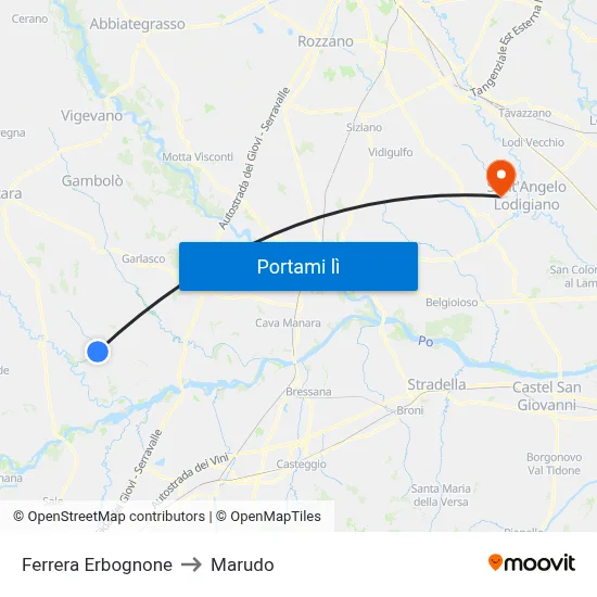 Ferrera Erbognone to Marudo map