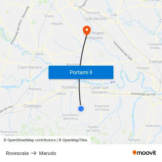 Rovescala to Marudo map