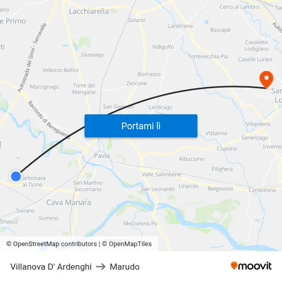 Villanova D' Ardenghi to Marudo map
