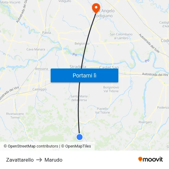 Zavattarello to Marudo map