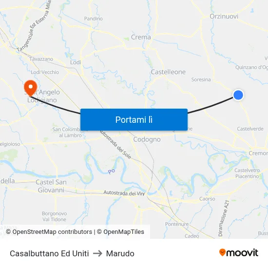 Casalbuttano Ed Uniti to Marudo map