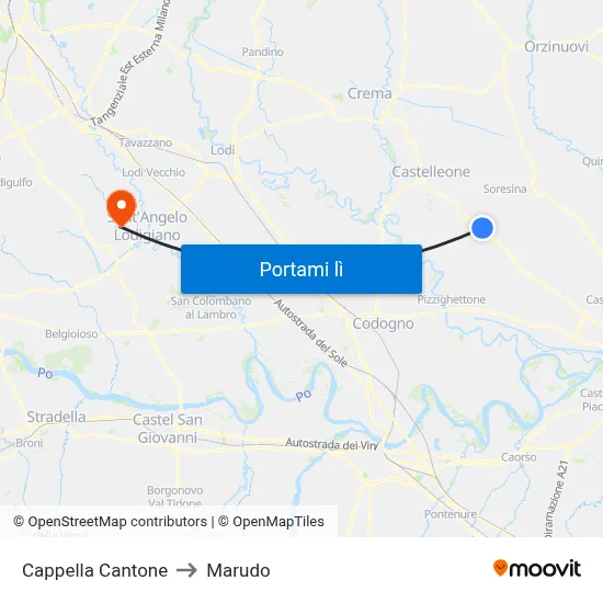 Cappella Cantone to Marudo map