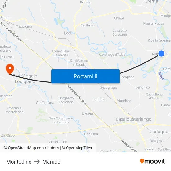 Montodine to Marudo map