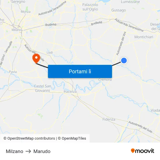 Milzano to Marudo map