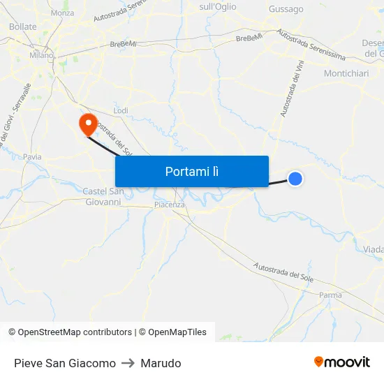 Pieve San Giacomo to Marudo map