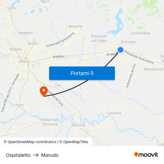 Ospitaletto to Marudo map