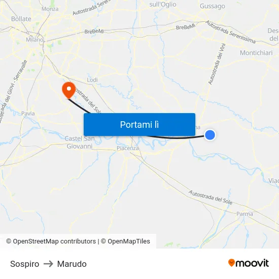 Sospiro to Marudo map