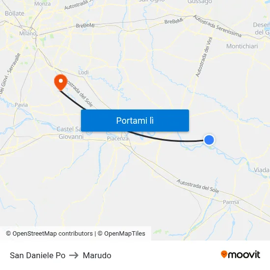 San Daniele Po to Marudo map