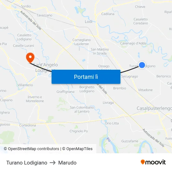 Turano Lodigiano to Marudo map