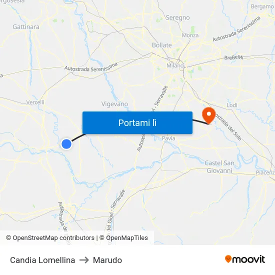 Candia Lomellina to Marudo map