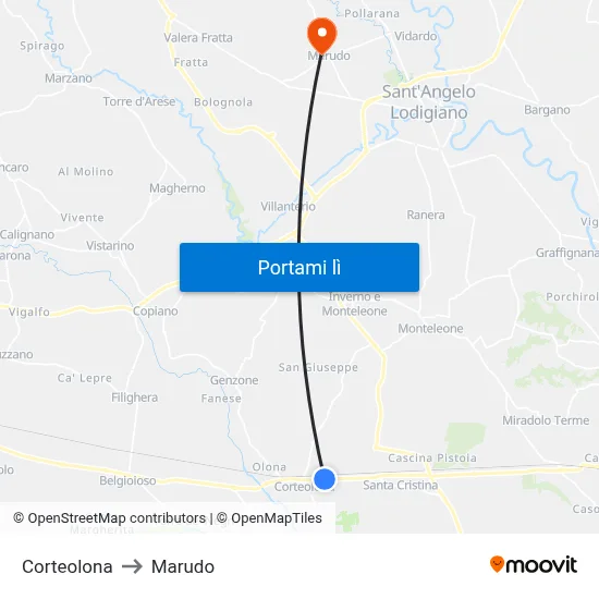 Corteolona to Marudo map