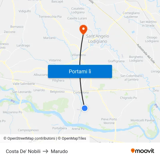Costa De' Nobili to Marudo map