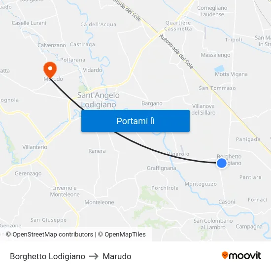 Borghetto Lodigiano to Marudo map