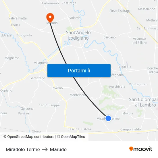 Miradolo Terme to Marudo map