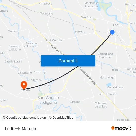 Lodi to Marudo map