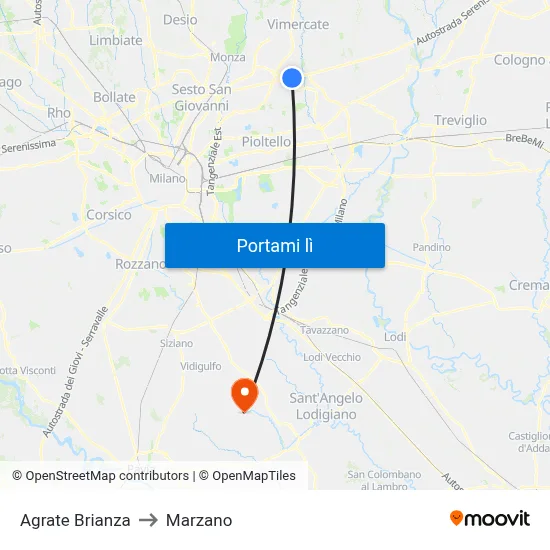 Agrate Brianza to Marzano map