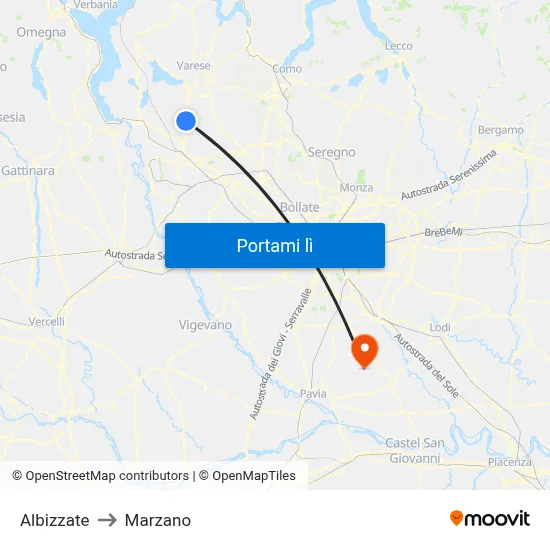 Albizzate to Marzano map