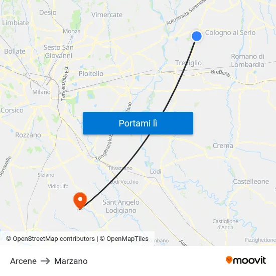 Arcene to Marzano map