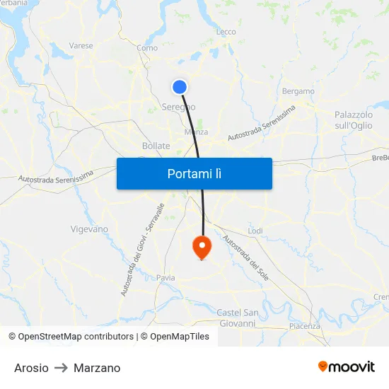 Arosio to Marzano map