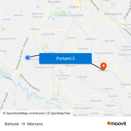 Battuda to Marzano map