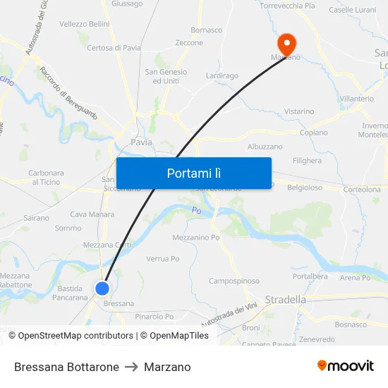 Bressana Bottarone to Marzano map