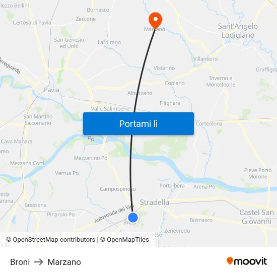 Broni to Marzano map