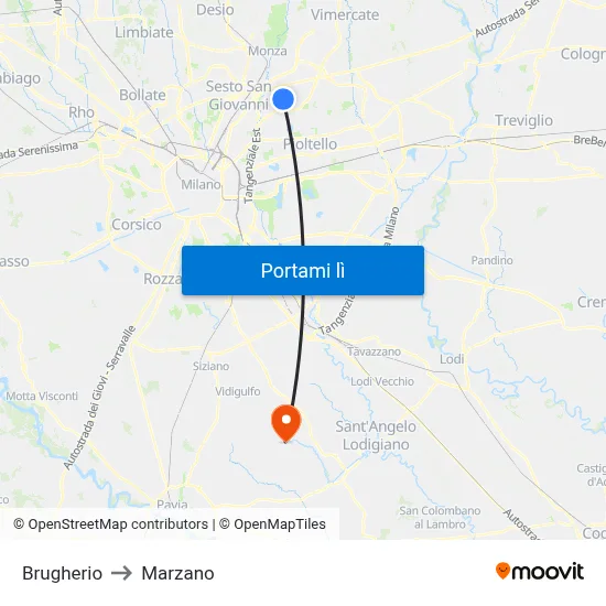 Brugherio to Marzano map