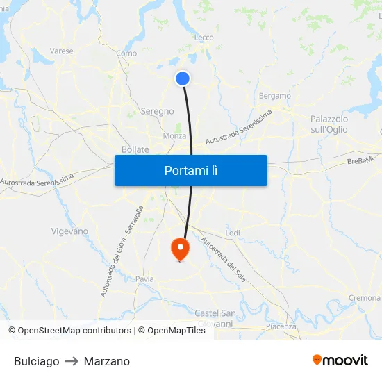 Bulciago to Marzano map
