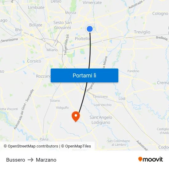 Bussero to Marzano map