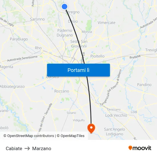 Cabiate to Marzano map