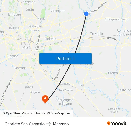 Capriate San Gervasio to Marzano map
