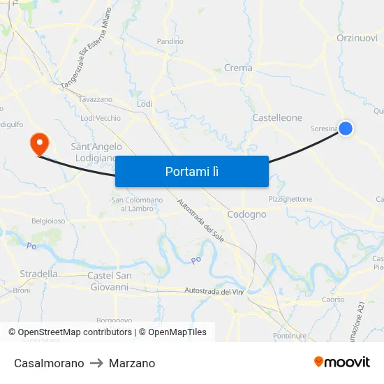 Casalmorano to Marzano map