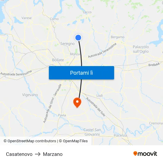 Casatenovo to Marzano map