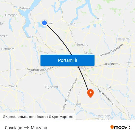 Casciago to Marzano map