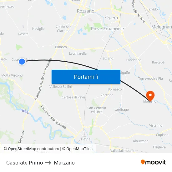Casorate Primo to Marzano map