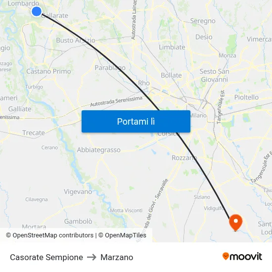 Casorate Sempione to Marzano map