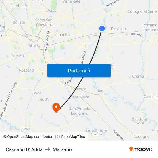 Cassano D' Adda to Marzano map