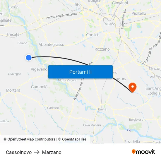Cassolnovo to Marzano map