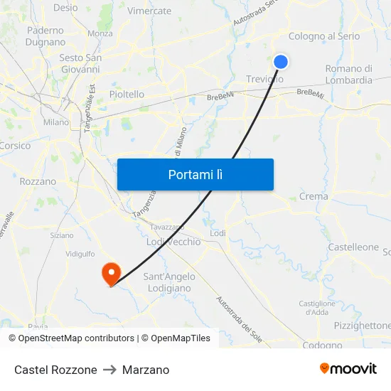Castel Rozzone to Marzano map