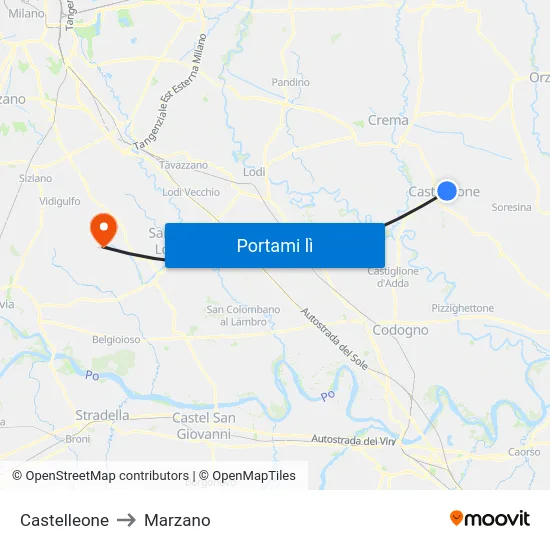 Castelleone to Marzano map