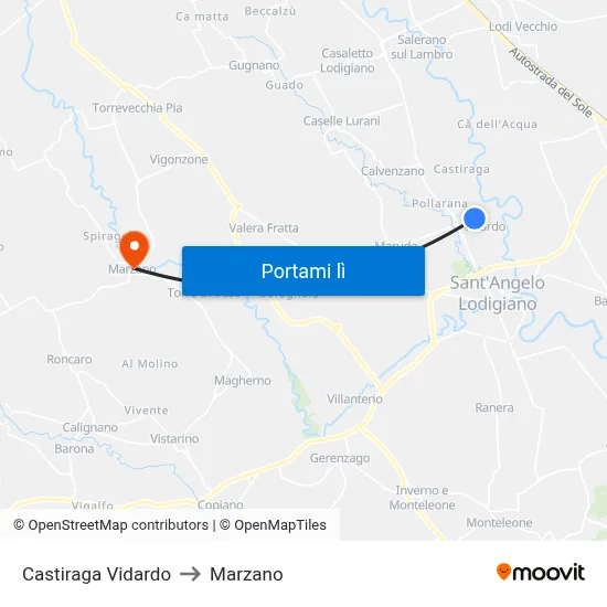 Castiraga Vidardo to Marzano map