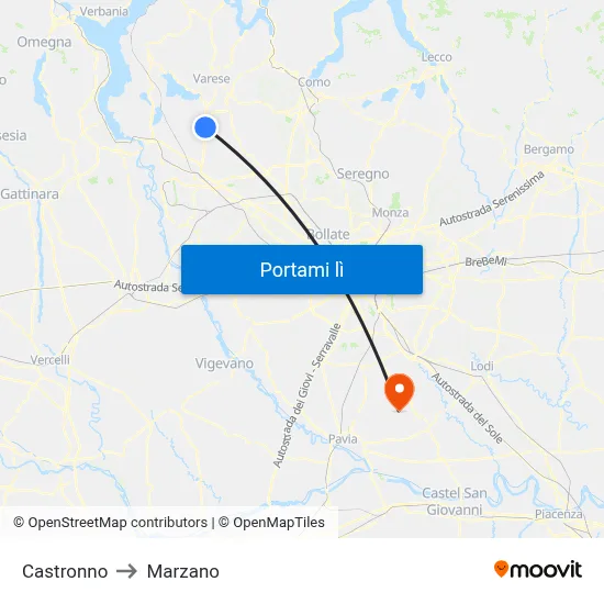 Castronno to Marzano map