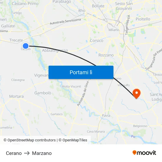 Cerano to Marzano map