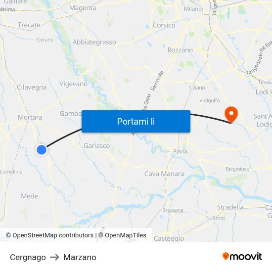 Cergnago to Marzano map