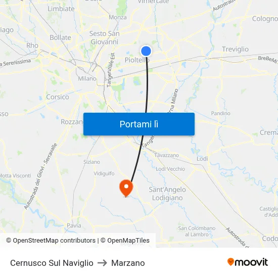 Cernusco Sul Naviglio to Marzano map