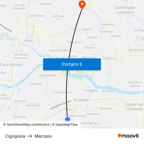 Cigognola to Marzano map