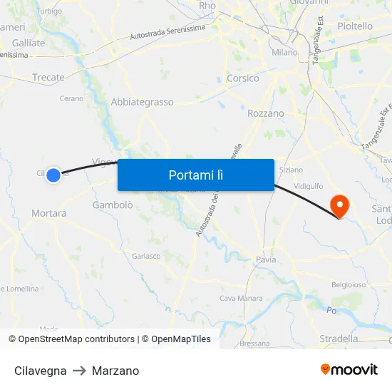 Cilavegna to Marzano map