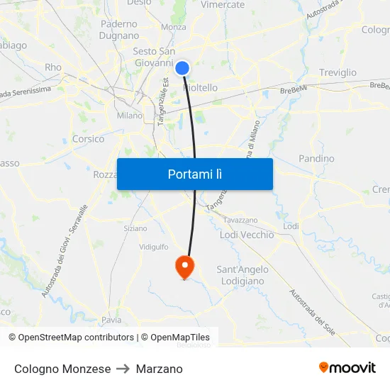 Cologno Monzese to Marzano map