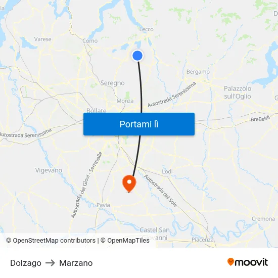 Dolzago to Marzano map