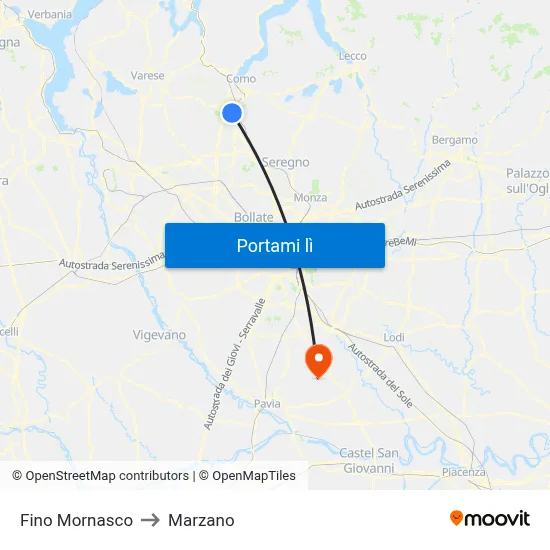 Fino Mornasco to Marzano map